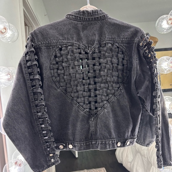stefano international Jackets & Blazers - Chic Black Woven Heart Jean Jacket